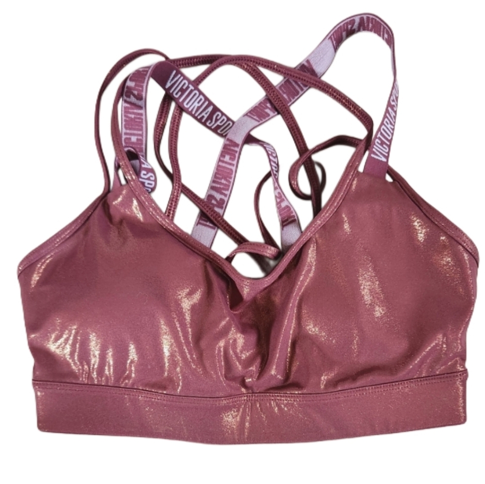 Victoria's Secret Small Cranberry Sparkle Sport Shiny Pink Sports Bra Like New